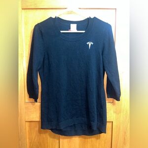 Tesla Ladies Black Knit Crewneck Sweater 3/4 sleeve Small